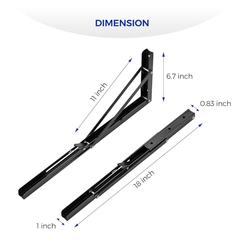 Ravinte 2 Pack 18 Inch Folding Shelf Brackets – Matte Black, Heavy Duty Collapsible Brackets for Tables and Benches – Space-Saving Design - size: 18 Inch