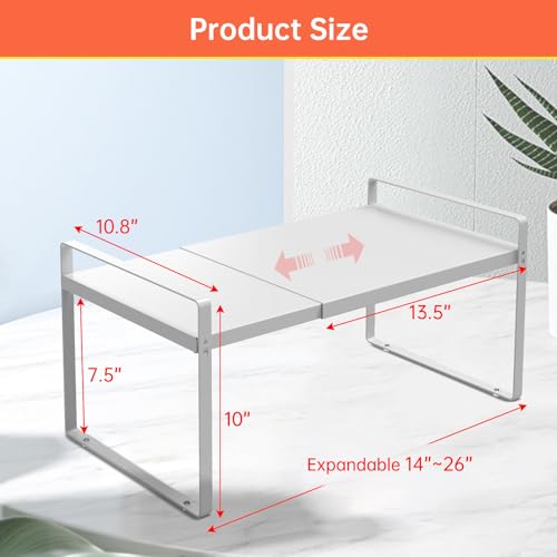 Cabinet Shelves Organizer for Kitchen 11", Expandable Shelf with Adjustable Length, Metal Countertop Organizer, Fits Pantry, Over the Sink, Spices, Microwave & Dishes Storage, White (2 Pack) - color: 11" wide ( 2 PACK)