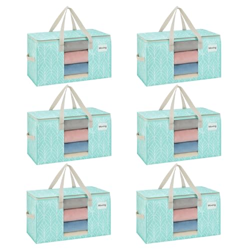 VENO 6 Pack Heavy Duty Moving Bags, Clothes and Comforter Storage Bags with Clear Window, College Dorm Essentials Packing Supplies, Foldable Boxes Alternative (Evergreen, 6 Pack) - color: Evergreen, size: 6 Pack