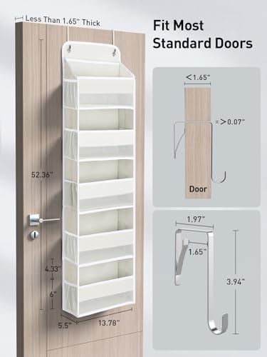 Yecaye 5 Tier Over the Door Organizer, 44lbs Load Toy Stuffed Animal Storage 10 Side Pockets, Bathroom Organizers and Storage for Nursery Newborn Baby Essential Stuff Dorm Room Essentials, Cream White - color: Cream White, size: 5 Tier