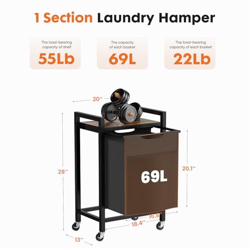 DUMOS Laundry Sorter, 18.3Gal (69L) Capacity Rolling Laundry Basket with Pull-Out Removable Bags & Movable Wheels,Clothes Separator Hamper Cart for Laundry Room, Bathroom and Bedroom Organizer - size: 1 × 18.3 Gal (69L)