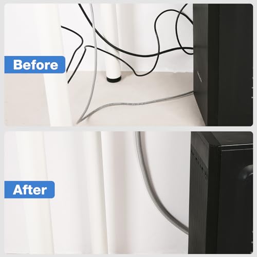 JOTO 1 Pack Cable Management Sleeve, 26 Feet Cord Organizer System with Zipper for TV Computer Office Home Entertainment, Flexible Cable Sleeve Wrap Cover Wire Hider System -Grey - color: Grey, size: 1 Pack, 26 Feet