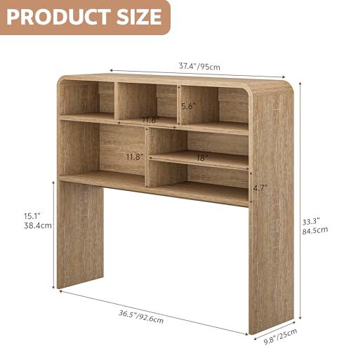 5-Tier Desk Shelf, 37.4''W Desktop Bookshelf for Computer Monitor, Desktop Organizer Shelf Storage Rack with 6 Cubbies, 5-Level Desk Hutch Display Rack for Home, Office, Dorm, Vanity, Natural - color: Natural, size: 37.4''W