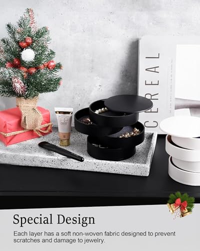 Jewelry Organizer, Small Jewelry Storage Box Earring Holder for Women, 5-Layer Rotating Travel Jewelry Tray Case with Lid - color: Black