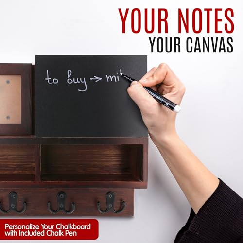 Spacelog Key and Mail Holder for Wall with Chalkboard – Magnetic Photo Frame Key Holder Wall Mount, Dark Walnut, Dual Storage & Cupboards Mail and Key Organizer for Wall - color: Dark Walnut Brown