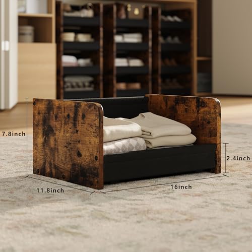 FOUCSSOMEI 2-Tier Stackable Closet Organizer and Storage Stackable Shelves – Heavy-Duty Darwers Wood & Metal, Easy Assembly, Space-Saving Vertical Storage for Bedroom, Closet, Patent Design - color: Rustic Brown, size: 2-Tier