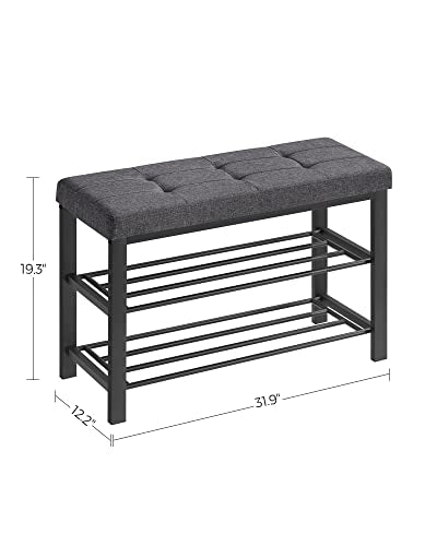SONGMICS Shoe Bench, Storage Bench, Entryway Bench with Cushion, Shoe Shelf with Seat, Space-Saving, Modern Style, for Living Room, Bedroom, Hallway, Dark Gray and Ink Black ULBS57GYZ - color: Dark Gray + Ink Black, size: 31.9"W