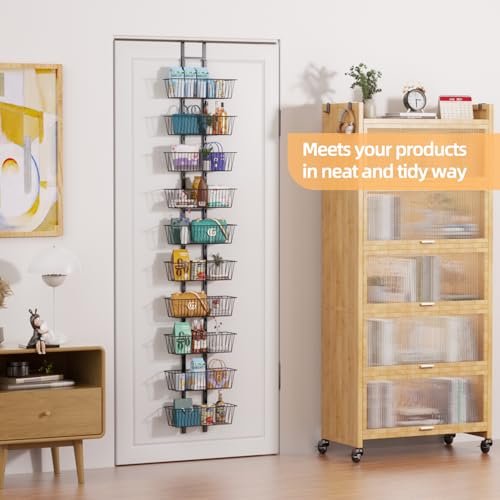 10-Tier Over The Door Organizer with Baskets - Heavy Duty Spice Rack Metal Hanging Shelf for Pantry & Kitchen | Adjustable Spice Rack, Space-Saving Hanging Storage for Bathroom, Laundry, Black - color: Black, size: 10-Tier