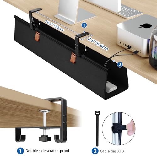 Zilink No Drill Under Desk Cable Management Tray 30" Cord Organizer for Table Clamp/Screw Mount Desk Cable Management Sturdy Waterproof Fabric Cord Hiders for Office, Home - color: Black, size: 30"