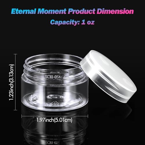 50 Pack 1 OZ Plastic Jars Round Clear Cosmetic Container with Clear Lids, Eternal Moment Slime Jars for Lotion, Cream, Ointments, Makeup, Eye shadow, Rhinestone, Samples, Pot, Travel Storage - color: Clear Lid, size: 1 Ounce