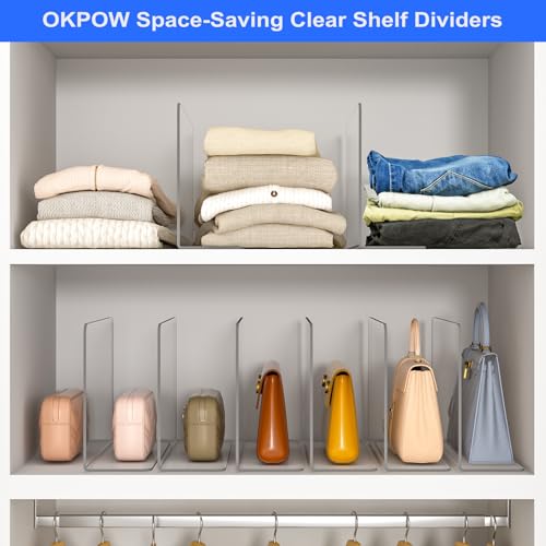 OKPOW Shelf Dividers Closet Organizer - 7.5" Tall X 11.8" Deep Acrylic Clear Sturdy Separate for Clothes Purse - Adjustable Space Saver Easy Install for Home Organization Enthusiasts 12 Pack - color: 12 Pack, size: Standard Tall 7.5'' x Deep 11.8"