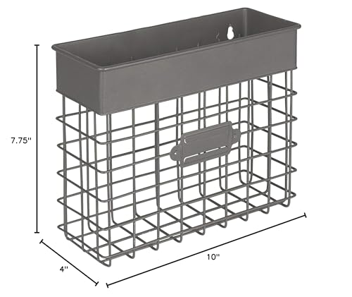 Spectrum Mail Sorter Organizer Wall Mount, Vintage Wall Basket, Office Entryway Mail Holder for Letters Bills Catalogs Files, Durable Wire Design with Easy Mounting Hardware, Industrial Gray - color: Industrial Gray, size: Small