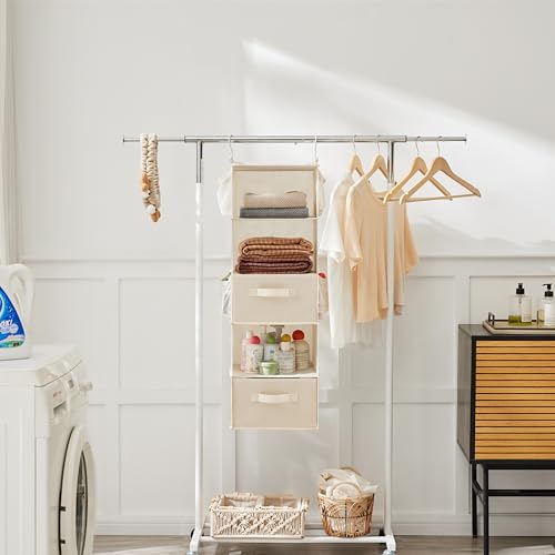 MAX Houser 5 Tier Shelf Hanging Closet Organizer, Cloth Hanging Shelf with 2 Sturdy Hooks for Storage, Foldable (Beige-D2) - color: Beige
