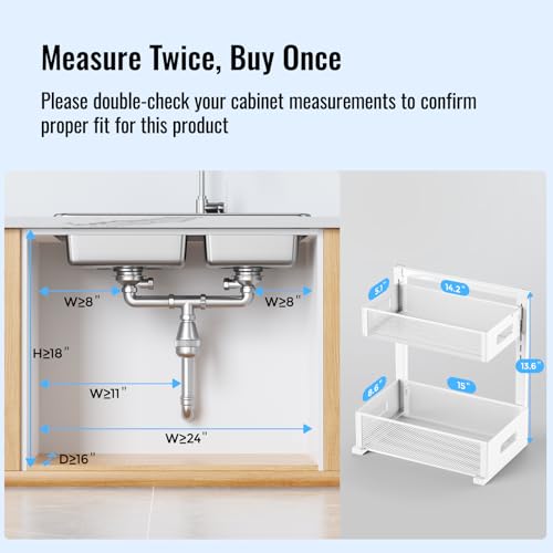 TISTAYA Full Metal Under Sink Organizer, Pull Out Cabinet Organizers and Storage, Silk-Smooth Sliding Drawer for Kitchen, Bathroom, Pantry, Cabinet, Closet (White, 2 Pack) - color: White, size: L-2PC