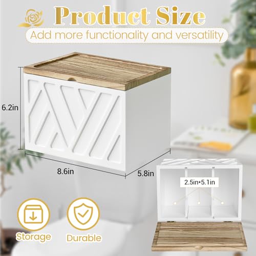 Tampon Holder for Bathroom Decor, Feminine Product Organizer with Lid, Shark Week Tampon Storage, Wood Pad and Tampon Organizer for Toilet Organizer, Bathroom Accessories Box for Girl Stuff - color: 1Pcs-White