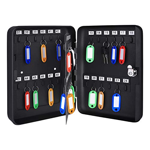 Amazon Basics Locking Steel Security Cabinet Key Lock Box with 48 Key Hooks, Key Storage, 2.8"D x 7"W x 9.8"H, Black - color: Black, size: 2.8"D x 7"W x 9.8"H