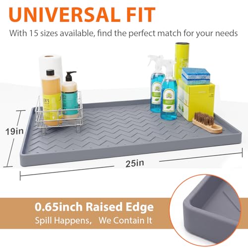 TigeJoy 25" x 19" Under Sink Mats for Kitchen Waterproof, Leak-Proof Silicone Mat Sink Protector and Cabinet Liner, Kitchen Essentials Organizer and Storage, Boot or Shoe Tray, Pet Feeding Mat - color: Dark Gray, size: 19"W x 25"L