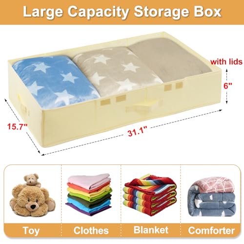 Large Wedding Dress Preservation Box ,2 Pack Underbed Storage Containers with Lids and Handles, Fits Wedding Gowns, Blankets, Comforters, Quilts & Bedding - color: Beige-2 Pack, size: 6 inch Tall
