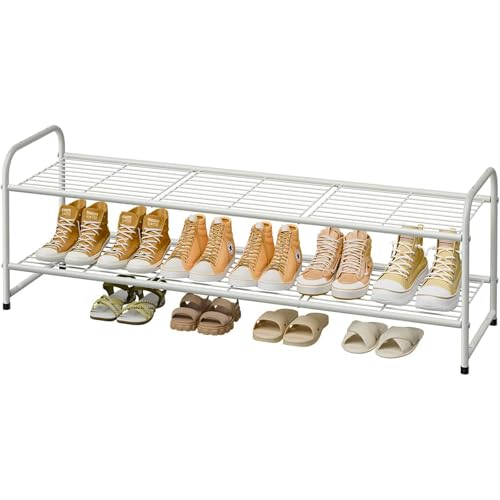 Shoe Rack for Closet, 2 Tier 44 Inch Extra Wide Shoe Storage Organizer for Shelves, Heavy Duty Metal, Easy Assembly, White - color: White, size: 2 Tier