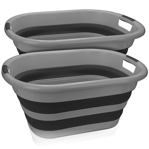 BROOKSTONE Collapsible Laundry Basket Set, Modern Extra Large Collapsible Basket Set, Comfort Non-Slip Grip Handles, Minimalist Space Saving Design, Portable Pop-Up Hamper, BPA FREE, Dark Grey, 2 PACK - color: Dark Grey, size: XL - Two Pack