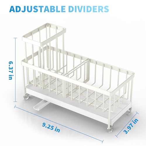 Cisily Sponge Holder for Kitchen Sink, Sink Caddy Organizer with High Brush Holder, Kitchen Countertop Organizers and Storage Essentials, Rustproof 304 Stainless Steel (Cream, 9.25″) - color: Cream