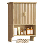 TEENFON Fluted Bathroom Wall Cabinet with Adjustable Shelves and Towel Rack, Wall Mounted Over The Toilet Storage Organizer for Bathroom, Living Room, Natural - color: Natural-22"h