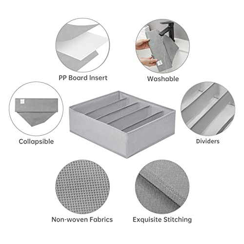 4 Packs Wardrobe Clothes Organizer,5 Grids Washable Portable Closet Organizer Storage Box Foldable Closet Drawer Organizer for thicker Scarves,Leggings,Long sleeve shirts（32 * 30 * 11） - color: Grey, size: 5 GRIDS-LARGE SIZE