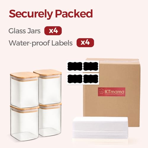 1Qt Airtight Glass Canisters with Bamboo Lid, Square Pantry Storage Containers for Coffee, Cookie, Candy, Snack, Nuts, Dry Goods - Kitchen & Pantry Organizers and Storage Containers 4 pack - size: 4 pack(1qt)