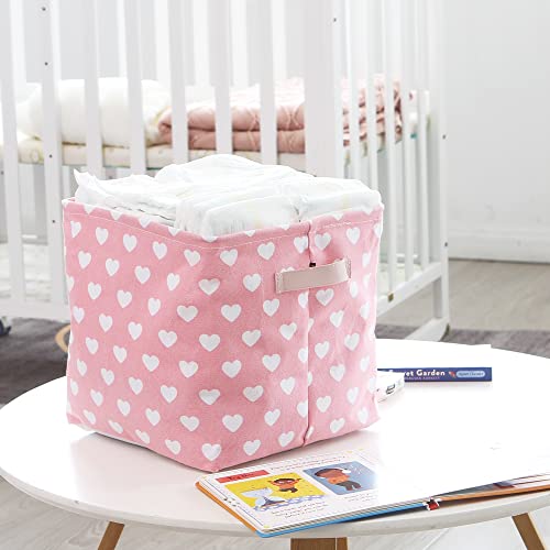 Hinwo 3-Pack Cubic Organizer Shelf Bins, Canvas Fabric Storage Baskets with Handles, 22L/5.8-Gal Square Storage Bins, Cubes, Collapsible Storage Box, 11 x 11 x 11 Inches (S, Pink Heart) - color: Pink Heart, size: S/11 x 11 x 11"/3-Pack