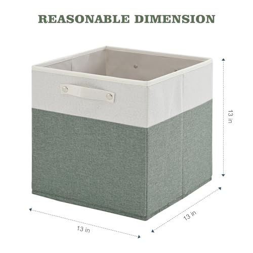 FinishingBo 13 x 13 Inch Fine Linen Storage Bins with Handles，Fabric Cube Boxs，Basket Organizers for Shelves for Home, Closet Drawers (White/Green-4 Pack ) - color: White/Green-4 Pack