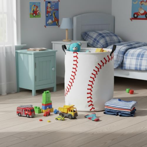 Baby Laundry Basket Baby Nursery Hamper Kids Laundry Basket Toy Storage Bin for Boys Room Decor Gift Baskets for Bedroom Bathroom(Baseball) - color: Baseball