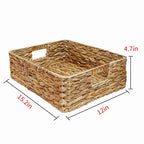 Rectangular Water Hyacinth Storage Baskets, Wicker Storage Baskets for Shelves, Square Shallow Basket, Woven Drawer Basket With Handle, 15.2” L x 12” W x 4.7” H - size: large - 15.2 in ×12 in × 4.7 in