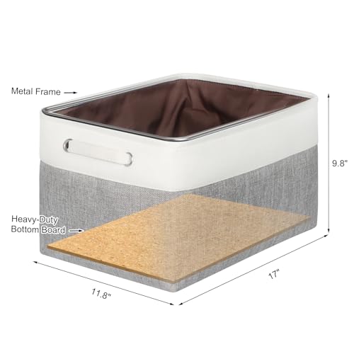 Kntiwiwo Foldable Storage Bin Collapsible Fabric Storage Basket Cube with Durable Handles Closet Organizer Bins for Organizing Shelves Drawers, Set of 3, 17" x 11.8" x 9.8", Grey - color: Grey, size: 17" x 11.8" x 9.8"
