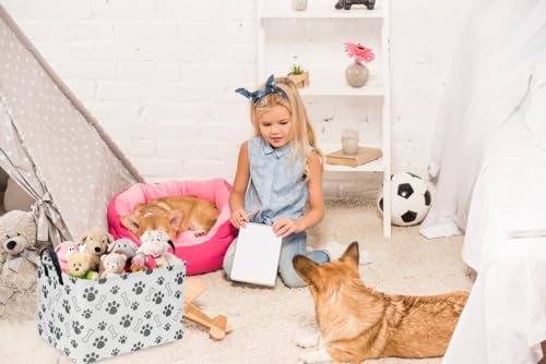 Rectangular Dog Basket,Dog Toy Bin,Dog Storage Basket Organizer.Waterproof PE Coating Puppy Storage Bin with Handles.Dog room decor,Dog Toys,Books,Kid's Gifts basket. (Dog Paw) - color: Dog Paw