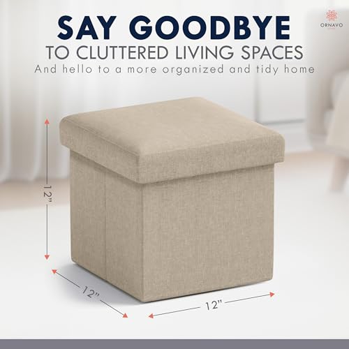 Ornavo Home Small Storage Ottoman Foldable Collapsible Cube Square Linen Ottoman Foot Rest Stool Seat, for Living Room, Bedroom, Home Office, Dorm - 12 x 12 x 12, Taupe - color: Taupe