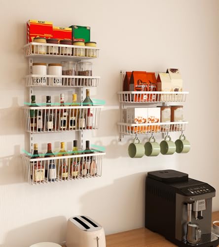 Mefirt Over The Door Pantry Organizer, Pantry Organization and Storage, 6-Tier Deep Baskets Hanging Heavy-Duty Metal, Wall Spice Rack Seasoning Shelves for Home & Kitchen, Laundry Room Bathroom, White - color: White, size: 6-Tier (16"W)