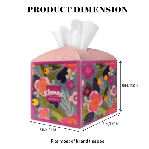 Tissue Box Cover Holder Square Tissue Cube Cover PU Leather Tissue Organizer with Bottom Belt for Bathroom, Tabletop, Car, Night Stands, Office, Home, Kitchen (2, PrettyPink) - color: Prettypink