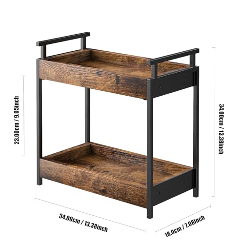 KLM Countertop Coffee Station Organizer, 2 Tier Wooden Shelf for Coffee Bar Accessories, Condiment Storage Caddy for Kitchen, Bathroom Counter Organizer, Home, Office - Brown - color: Rustic Brown