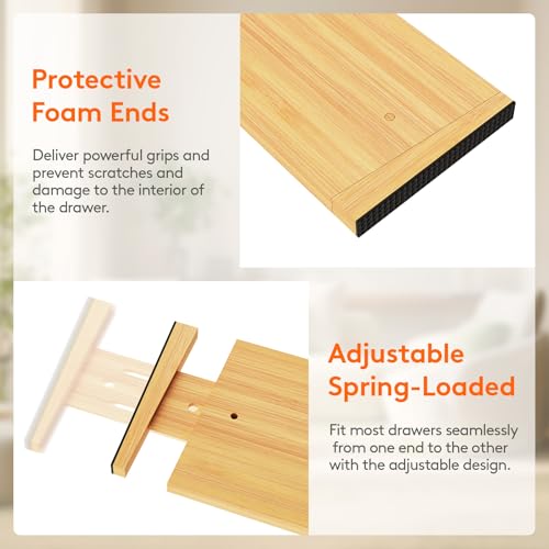 Lifewit 6" High 8 Pack Bamboo Drawer Dividers 45-55cm/17.5-22" Adjustable Wooden Drawer Organizer for Clothes/Utensils, Expandable Drawer Separator for Dresser/Kitchen/Bedroom/Office Organization - size: 6"H, 17.5-22"L