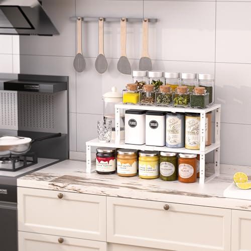 Heavy-Duty Adjustable Metal Shelf Organizer - Expandable & Stackable Pantry Storage Rack for Kitchen, Bathroom, RV, Cabinets(3 Packs/White,Medium) - color: 3 Packs/White, size: M:7.8"D x 16.5"W x 8.2"H