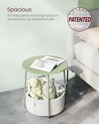 VASAGLE LILEA Collection - Small Round Side End Table, Modern Nightstand with Fabric Basket, Laurel Green and Cream White ULET223C69 - color: Laurel Green + Cream White, size: Round + 1 pack