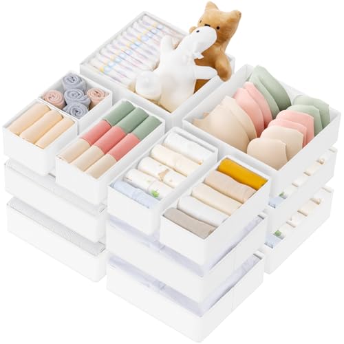 Criusia Drawer Organizer Clothes, 21 Pack Dresser Organizer for Baby Clothes, Underwear, Sock- Foldable Closet Organization and Storage Dividers Bins for Nursery, Bedroom (White) - color: White, size: 21PACK