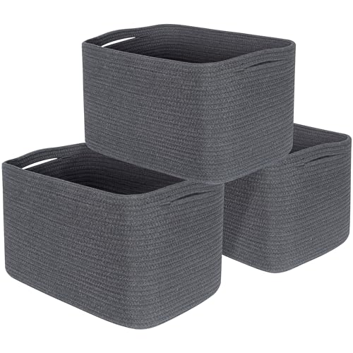 MINTWOOD Design 3-Pack Decorative Woven Storage Baskets for Shelves, Cube Bin Box for Organizing Books, Shoes, Dog Toys, Pantry Closet and Living Room Organizer, Charcoal Gray - color: Charcoal Gray