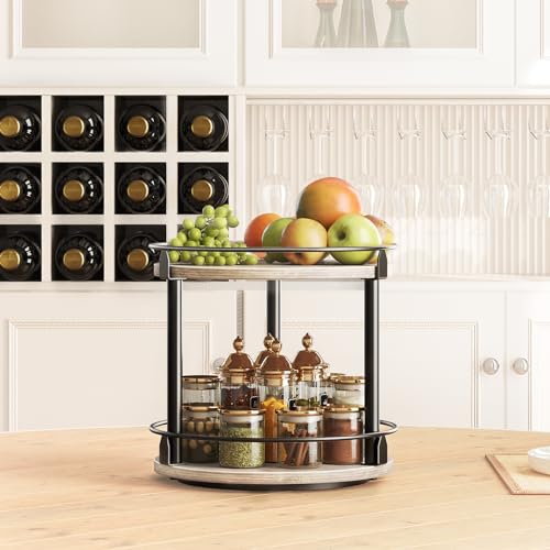 YATINEY Lazy Susan Organizer, Rotating Spice Rack, 2 Tier Spice Turntable Organizer, Industrial Turntable Spice Holder, for Kitchen Countertop and Cabinet, Compact and Versatile, Greige SR22BG - color: Greige + Black, size: 10.2"L x 10.2"W x 11"H