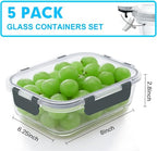 VERONES 5 Pack 36 OZ Glass Meal Prep Containers, Airtight Glass Lunch Containers Set, Glass Food Storage Containers with Lids,Exclusive of BPA, for Microwave, Oven, Freezer & Dishwasher Friendly,Grey - color: Grey