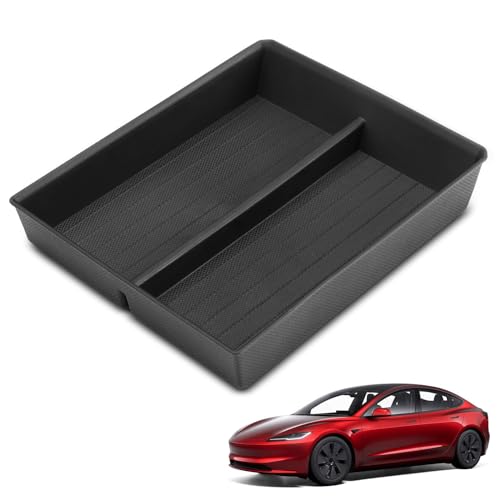 YHTAUTO Center Console Lower Tray Fit 2024 2025 2026 Tesla Model 3 Highland, Center Control Console Lower Bottom Storage Box with Non-Slip Armrest Interior Accessories 1PC - style: 1PC Center Console Lower Tray