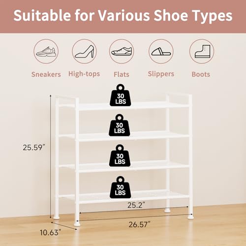 4-Tier Shoe Rack,Metal White Shoe Storage Organizer Shelf for Closet,Entryway,Hallway,Dorm (White, 4 Tier) - color: White, size: 4 Tier