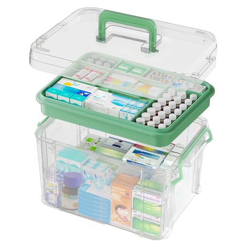 ANYPROLUS 15QT Clear Medicine Organizer Box with Handle, Plastic Medicine Container with Tray First Aid Box Empty, Thickened Medicine Storage Organizer Multipurpose Medication Organizer Storage - color: Green