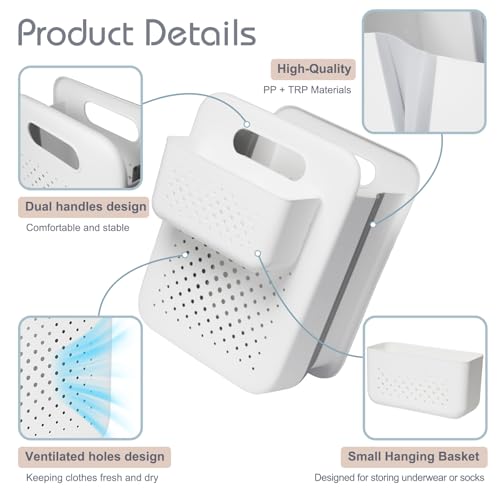 Goderewild Small Collapsible Laundry Basket, Space-Saving Wall-Mounted Hamper with Detachable Mini-Basket, Portable Hanging Organizer for Clothes, Underwear Socks. (White) - size: S+Mini-Basket