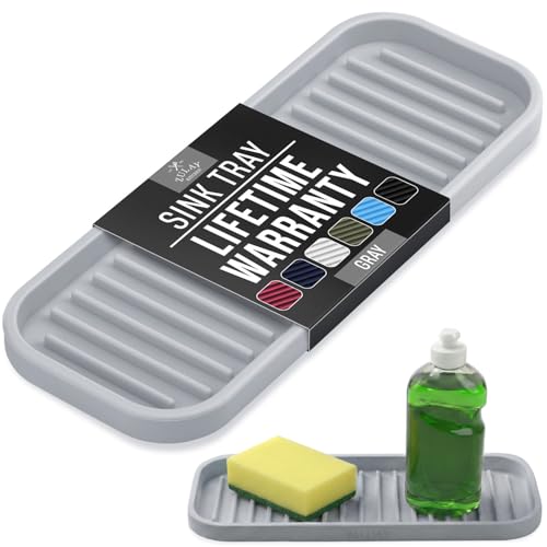 Zulay Kitchen (9x3.5in) Sponge Holder for Kitchen Sink - Flexible Heavy-Duty Multipurpose Sink Caddy - Counter Organizer for Kitchen, Bathroom, Makeup, Trinkets & More! (Grey) - color: Grey, size: Medium (9x3.5)
